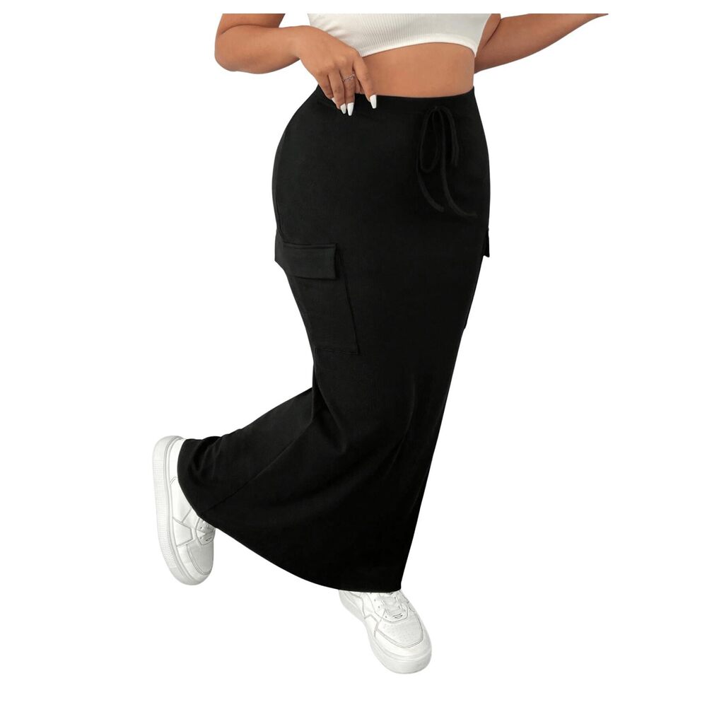 4113 Plus Size Cargo Skirts Y2k Vintage Long Maxi Skirts with Pockets